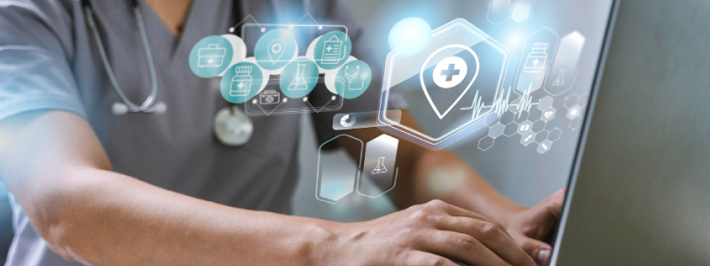 Healthcare professional viewing CX insights on laptop