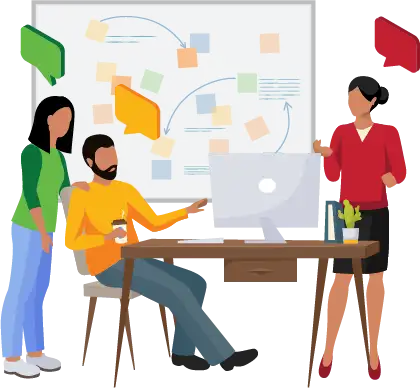 Engaged employees discussing solutions