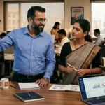 Indian enterprise professionals reviewing customer experience dashboard data in a modern office